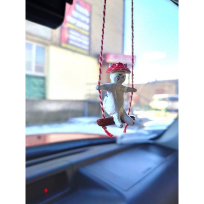 Amanita mushroom swinging cat car mirror hanging