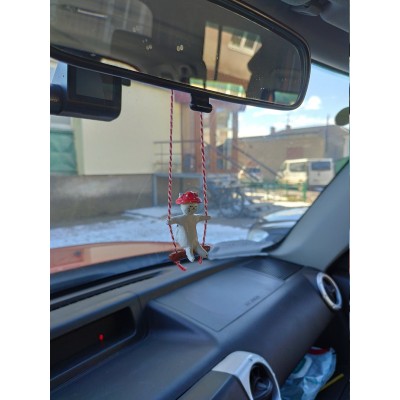 Amanita mushroom swinging cat car mirror hanging