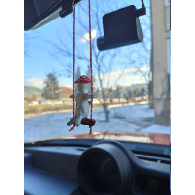 Amanita mushroom swinging cat car mirror hanging