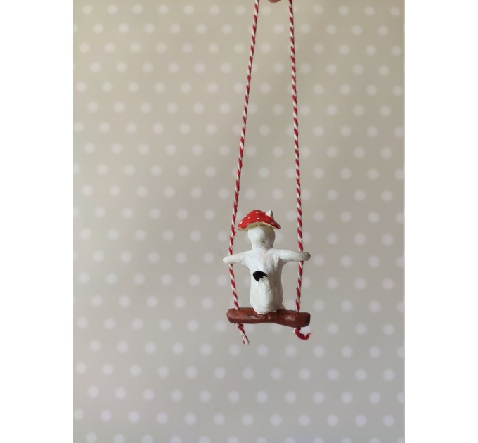 Amanita mushroom swinging cat car mirror hanging