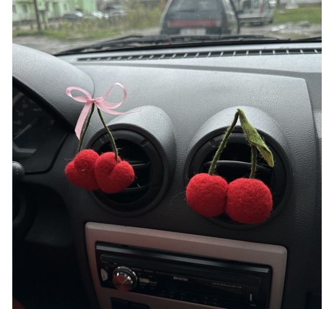 Cherries air vent clip Cherries hearts with bow air vent clip