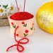 Small beige crochet yarn holder bowl with red tulip flowers Knitter gifts