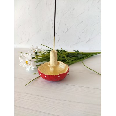 Inverted amanita mushroom incense stick holder