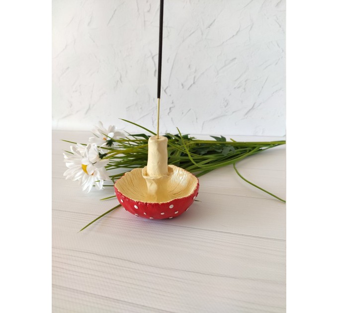 Inverted amanita mushroom incense stick holder