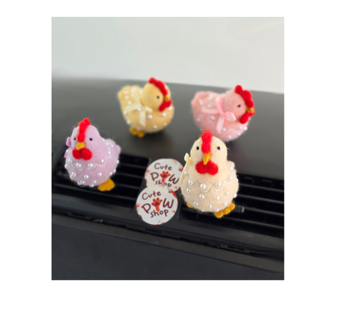 Pastel color chickens with bows and beads air vent clip