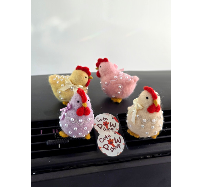 Pastel color chickens with bows and beads air vent clip