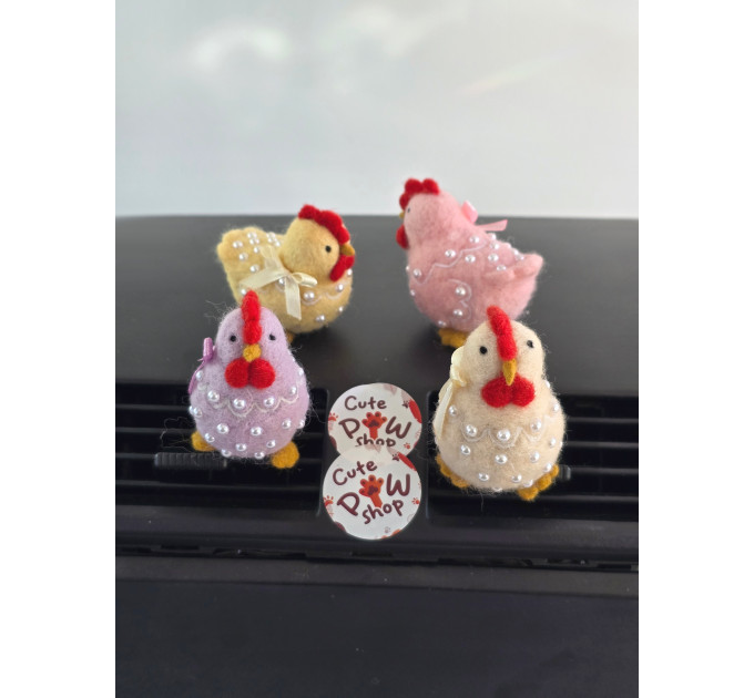 Pastel color chickens with bows and beads air vent clip