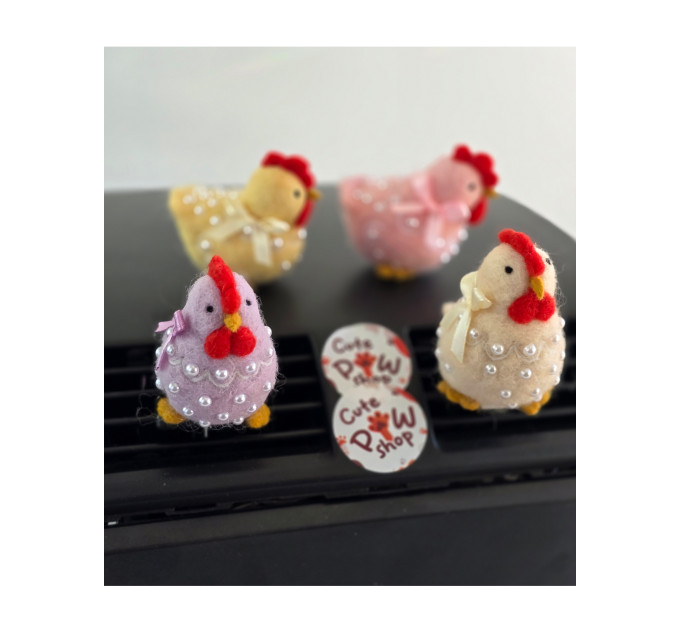 Pastel color chickens with bows and beads air vent clip