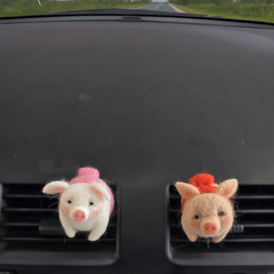 Pigs with felted bows Air Vent Clip