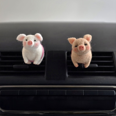 Pigs with felted bows Air Vent Clip