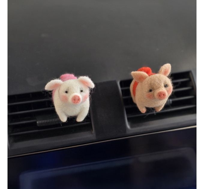 Pigs with felted bows Air Vent Clip