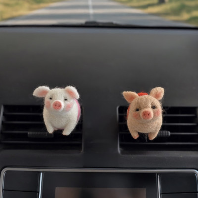 Pigs with felted bows Air Vent Clip