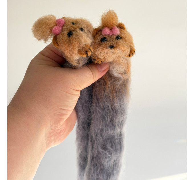 Handmade Felted Yorkie Bookmark with Bow