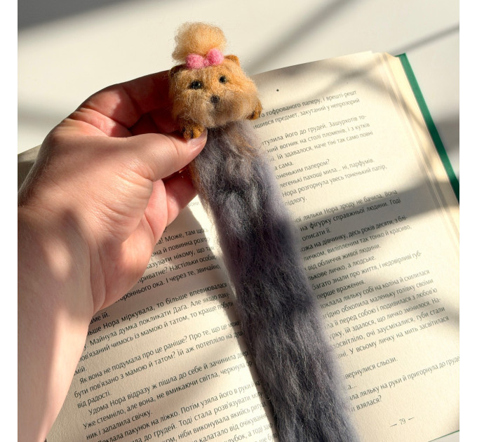 Handmade Felted Yorkie Bookmark with Bow