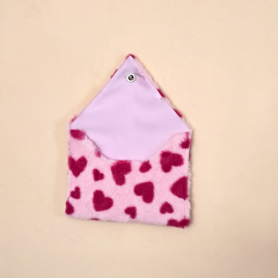Pink Faux Fur Wall Organizer Envelope with Hearts, Soft Storage Pocket