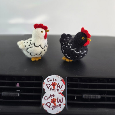 Chicken with ornaments car dashboard