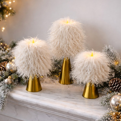 Alpaca Milk Faux Fur Pillar LED Candle