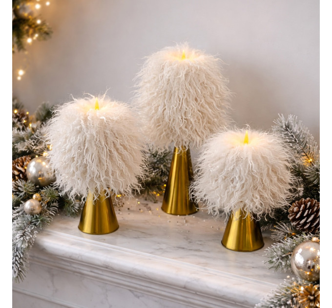 Alpaca Milk Faux Fur Pillar LED Candle