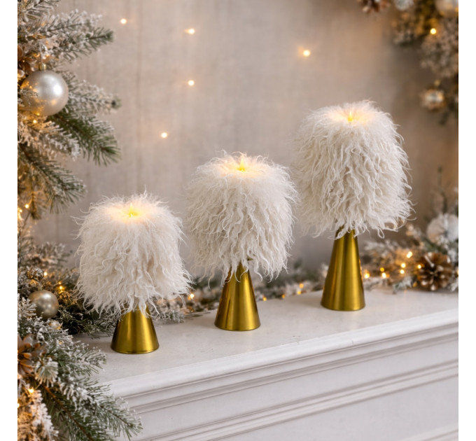 Alpaca Milk Faux Fur Pillar LED Candle