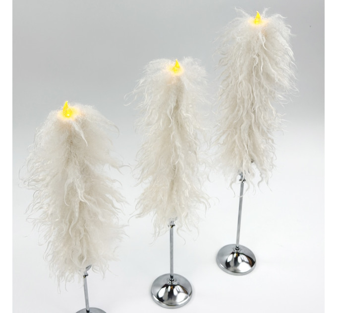 Alpaca Milk Faux Fur Taper LED Candle