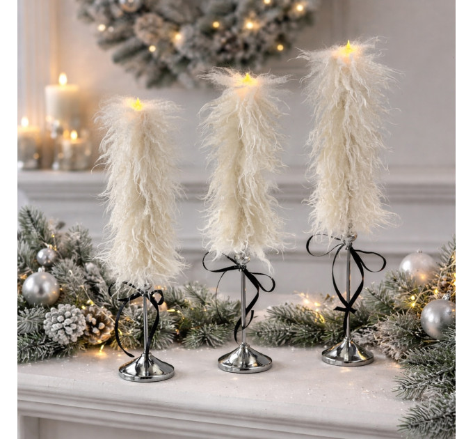 Alpaca Milk Faux Fur Taper LED Candle