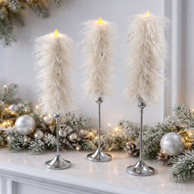 Alpaca Milk Faux Fur Taper LED Candle