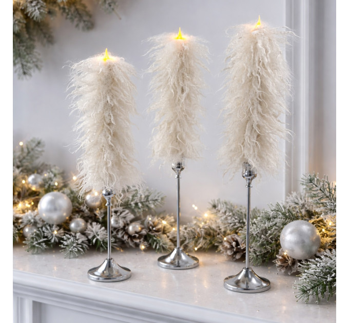 Alpaca Milk Faux Fur Taper LED Candle