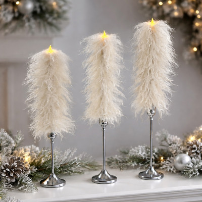 Alpaca Milk Faux Fur Taper LED Candle