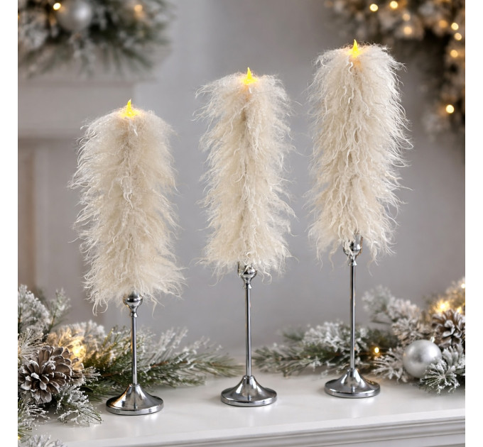 Alpaca Milk Faux Fur Taper LED Candle