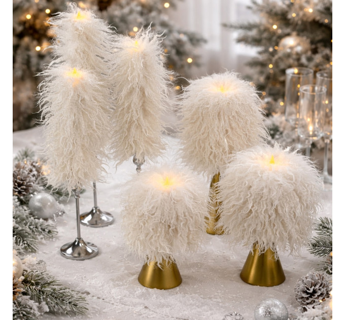 Alpaca Milk Faux Fur Taper LED Candle