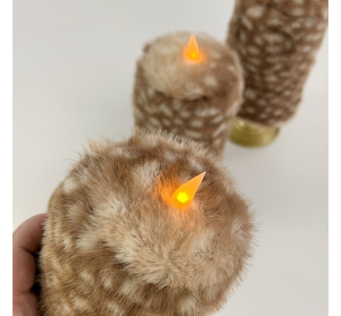 Bambi Deer Spotted Faux Fur Pillar LED Candle