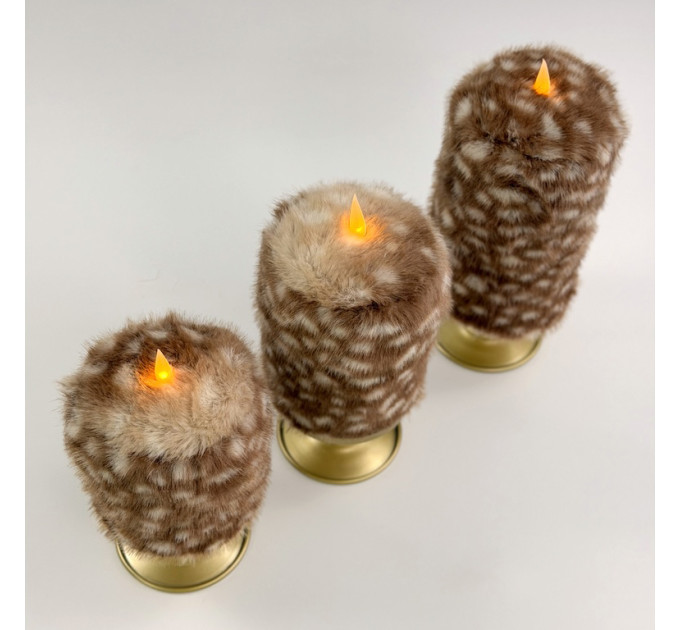 Bambi Deer Spotted Faux Fur Pillar LED Candle