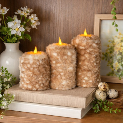 Bambi Deer Spotted Faux Fur Pillar LED Candle