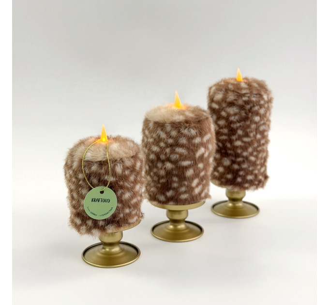 Bambi Deer Spotted Faux Fur Pillar LED Candle