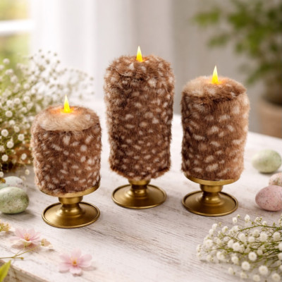 Bambi Deer Spotted Faux Fur Pillar LED Candle