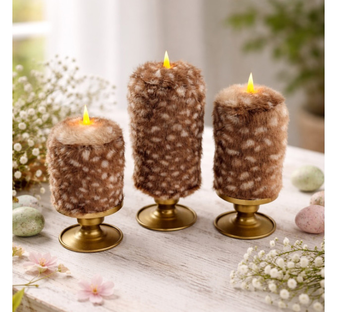 Bambi Deer Spotted Faux Fur Pillar LED Candle