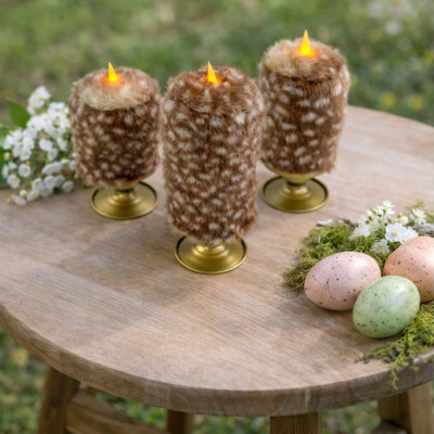 Bambi Deer Spotted Faux Fur Pillar LED Candle