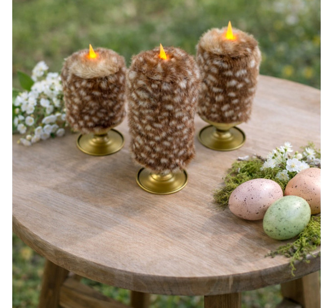 Bambi Deer Spotted Faux Fur Pillar LED Candle