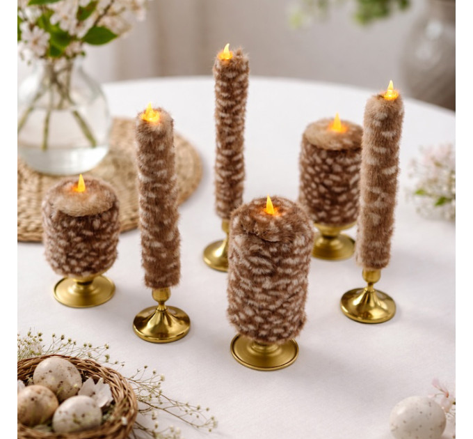 Bambi Deer Spotted Faux Fur Pillar LED Candle