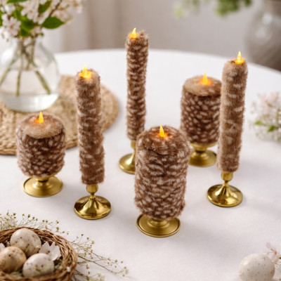 Bambi Deer Spotted Faux Fur Taper LED Candle