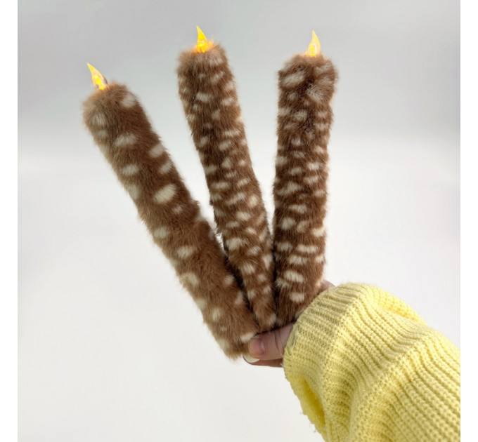Bambi Deer Spotted Faux Fur Taper LED Candle