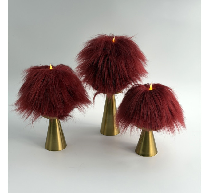 Burgundy Furry LED Pillar Candle — Funky