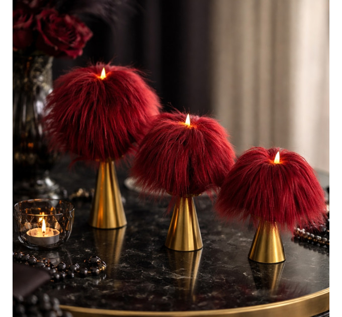 Burgundy Furry LED Pillar Candle — Funky