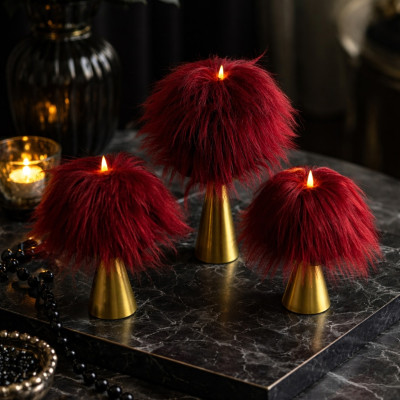Burgundy Furry LED Pillar Candle — Funky Burgundy Furry LED Pillar Candle — Funky