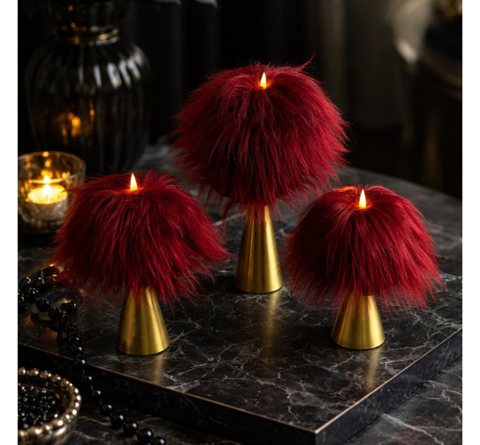 Burgundy Furry LED Pillar Candle — Funky