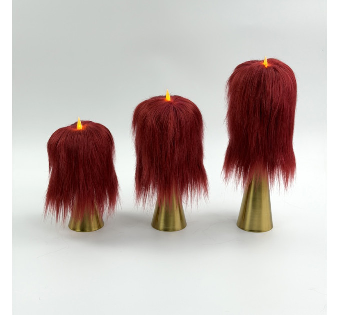 Burgundy Furry LED Pillar Candle — Luxury
