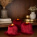 Burgundy Furry LED Pillar Candle — Luxury
