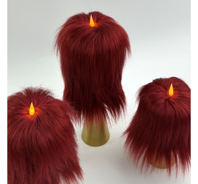 Burgundy Furry LED Pillar Candle — Luxury