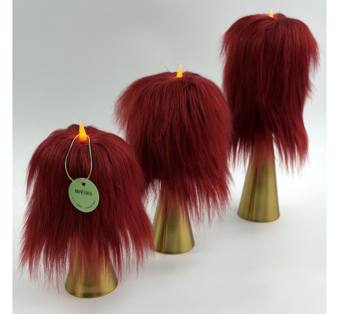 Burgundy Furry LED Pillar Candle — Luxury