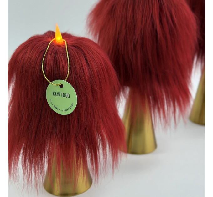 Burgundy Furry LED Pillar Candle — Luxury